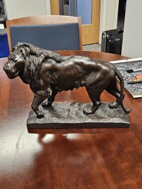 Resin Style Lion Sculpture - Dark Brown Home Art Statue Bronze Like Appearance
